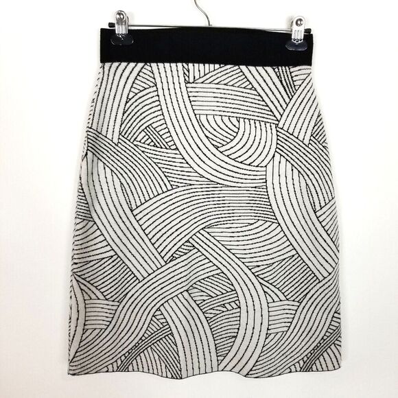 Maeve Women Jovana Sweater Knit Pencil Skirt Sz M Black White Printed Pull On